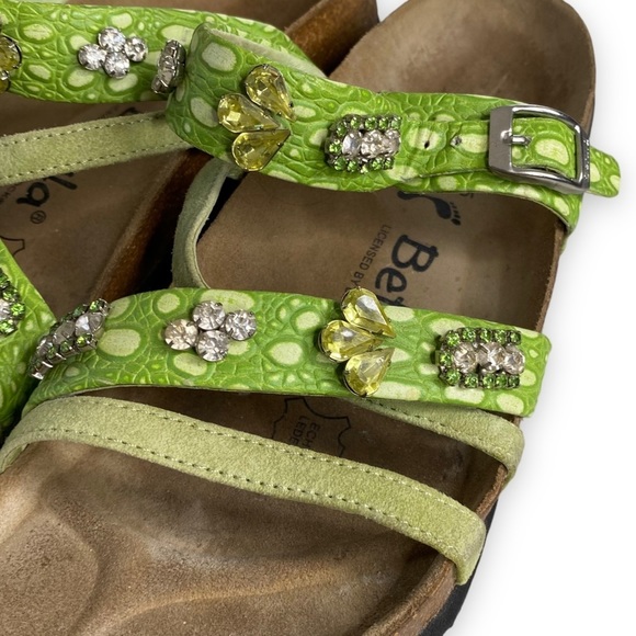 Betula Birkenstock Sandals Cross Strap Green Croc Jewel Embossed size 5/36 - Picture 2 of 7